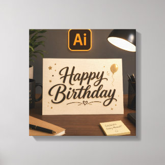 Lienzo Tarjeta de Feliz Cumpleaños Elegante Mockup en Woo