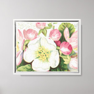 Lienzo Tarjeta de Navidad Vintage Retro, Flores de Manzan