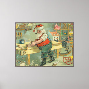 Lienzo Tarjeta de Navidad Vintage - Santa en su taller