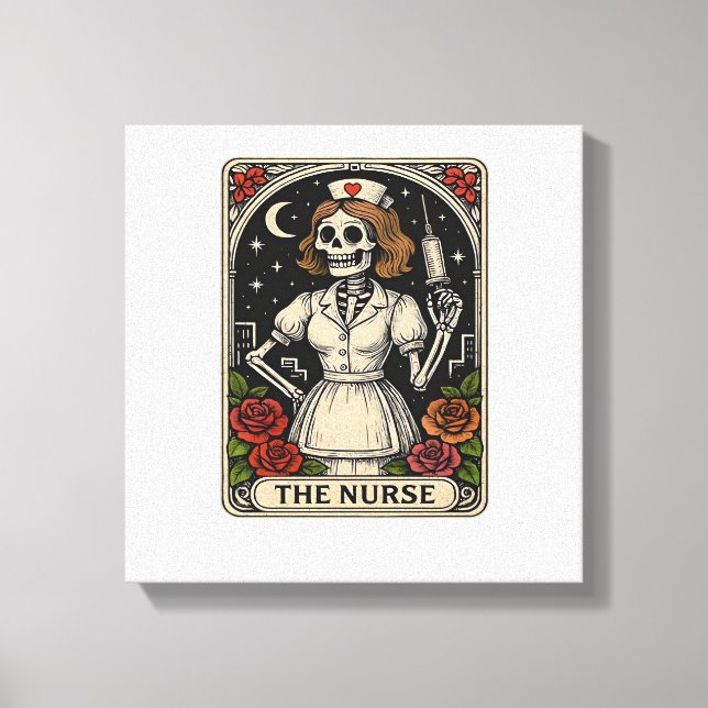 Lienzo Tarjeta de Tarot de Enfermera Esqueleto Divertida  (Anverso)