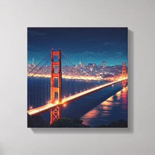 Lienzo Tarjeta postal nocturna del puente Golden Gate de 