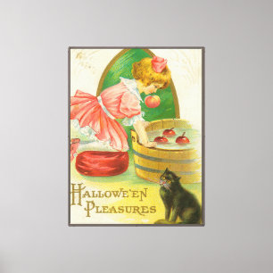 Lienzo Tarjetas de Halloween vintage de manzanas flotante