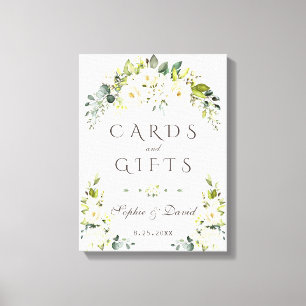 Lienzo Tarjetas y regalos de boda de flores de crema blan