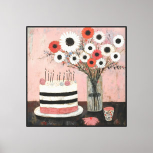 Lienzo Tarta de cumpleaños chic y flores de gerbera
