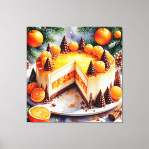 Lienzo Tarta De Naranja Festiva Con Árboles De Chocolate
