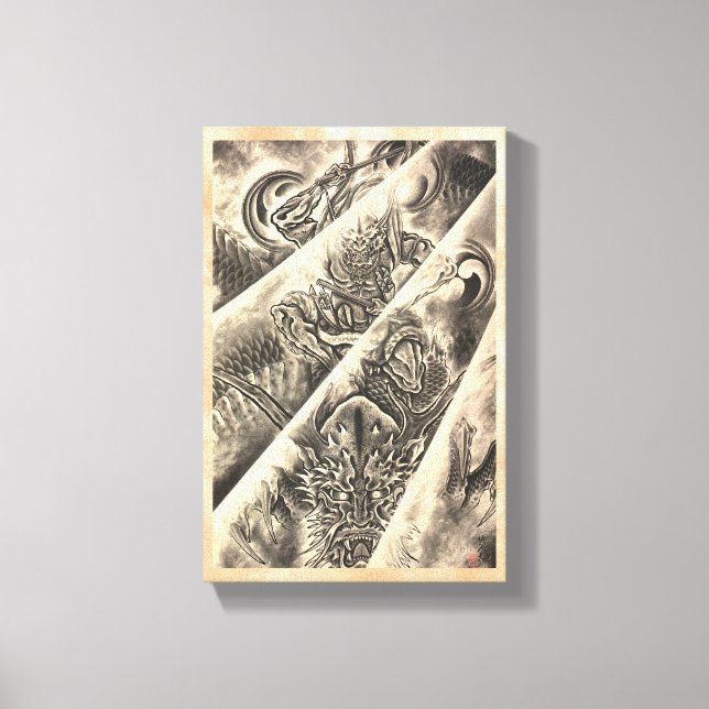 Lienzo Tatuaje clásico de tinta de demonio japonés vintag (Anverso)