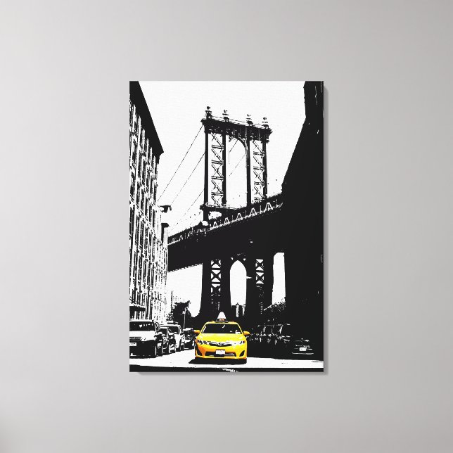 Lienzo Taxi Amarillo de Nueva York Puente Nyc Brooklyn (Anverso)