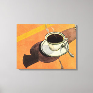 Lienzo Taza de café antigua, platillo, cuchara, comedor r