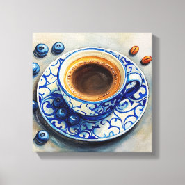 Lienzo Taza de café azul elegante con arándanos – Realist