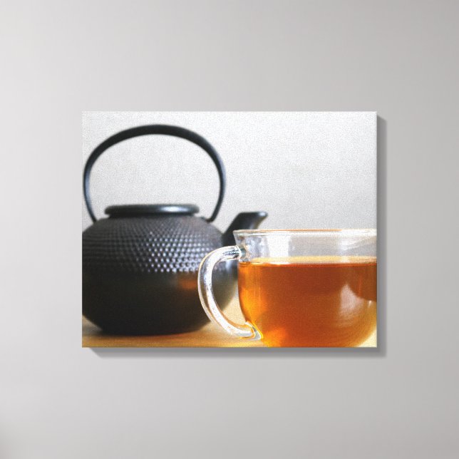 Lienzo Taza de té con morador de té Metalizado negro 16x2 (Anverso)