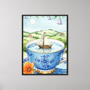 Lienzo Taza de té y platillo azules