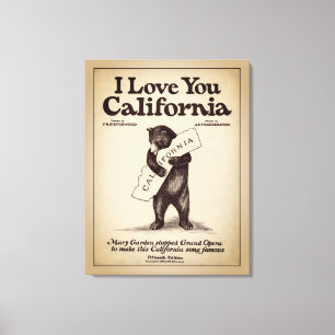 Lienzo Te Amo Mapa de California con Oso Abrazando