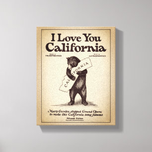 Lienzo Te Amo Mapa de California con Oso Abrazando