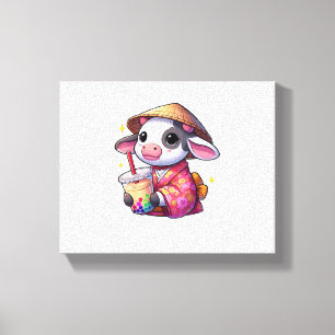 Lienzo Té de burbuja de vaca de té japonés Kimono _1