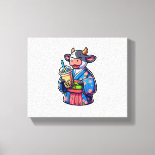 Lienzo Té de burbuja de vaca de té japonés Kimono _2