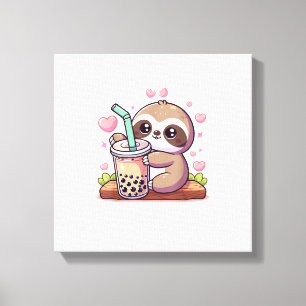 Lienzo Té de leche con burbujas de boba perezoso lindo Ka