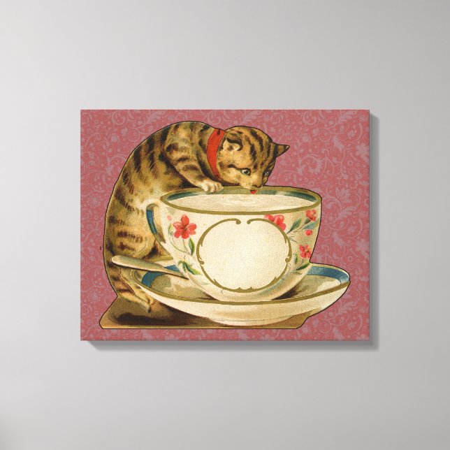 Lienzo Teacup Cat Cute Vintage Victorian (Anverso)