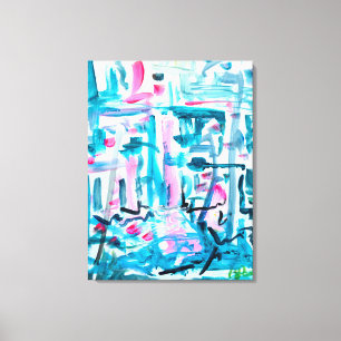 Lienzo Teal y Rosa Neon Abstracto