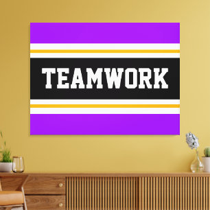 Lienzo TEAMWORK Luminosas franjas de Carreras blanca mora