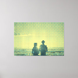 Lienzo Tech Black&Cyan Halftone Effect Couple Beach
