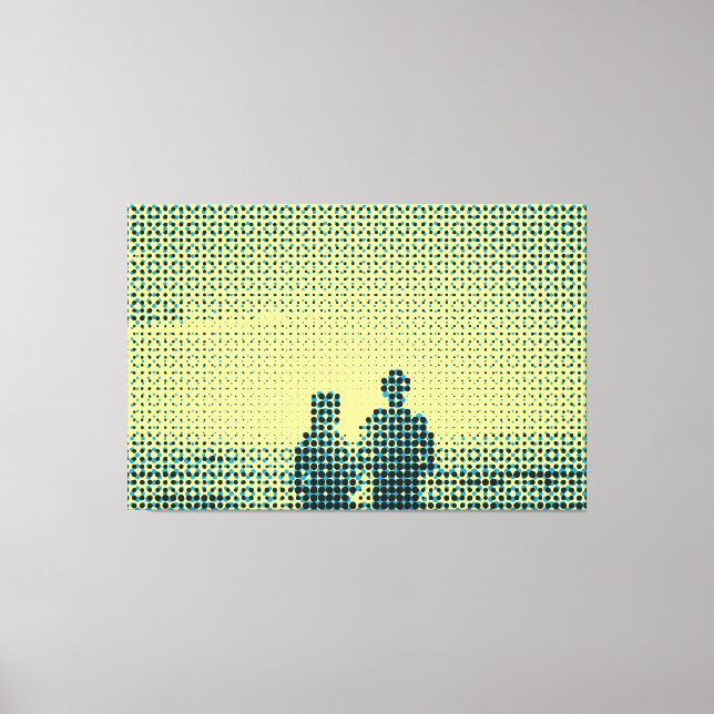 Lienzo Tech Black&Cyan Halftone Effect Couple Beach (Anverso)