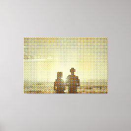 Lienzo Tech Black&Naranja Halftone Effect Couple Beach