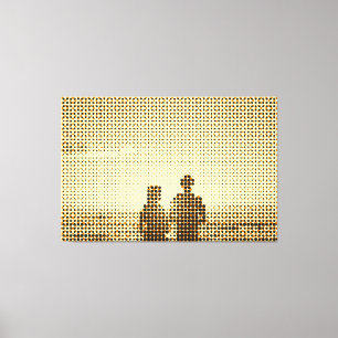 Lienzo Tech Black&Naranja Halftone Effect Couple Beach