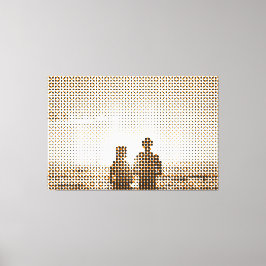 Lienzo Tech Black&Naranja Halftone Effect Couple Beach