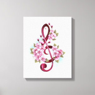 Lienzo Tejidos musicales notas de colores con flores de S