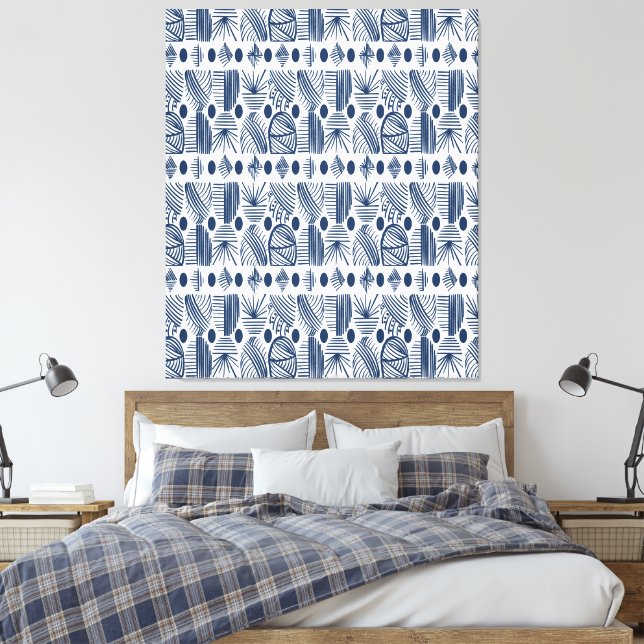 Lienzo Tela de barro tribal caribeño: Azul marino, blanco (Insitu(Dormitorio))