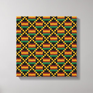 Lienzo Tela Kente Negra, Verde, Roja y Amarilla