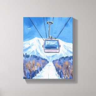 Lienzo Teleférico de Esquí Montaña Nevada Acuarela