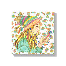 Lienzo Tema Chica Sombrero Boho