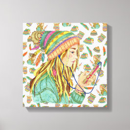 Lienzo Tema Chica Sombrero Boho