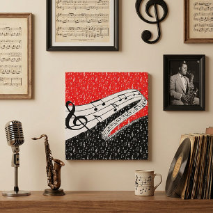 Lienzo tema de música rojo y negro