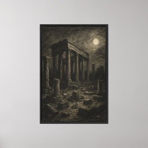 Lienzo Templo antiguo iluminado por la luna