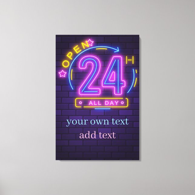 Lienzo Templo de Rótulo Neon abierto las 24 horas (Anverso)