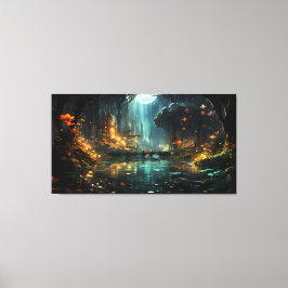 Lienzo Templo forestal oculto a la luz de la luna