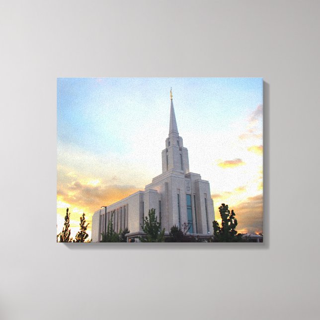 Lienzo Templo mormón de Oquirrh Mountain en Utah al atard (Anverso)