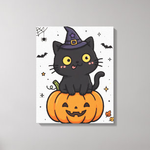 Lienzo Temporada espeluznante adorable gato negro bruja L
