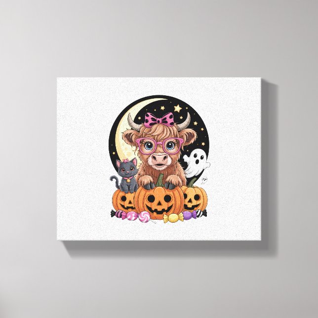 Lienzo Temporada espeluznante de Highland Cow Halloween (Anverso)