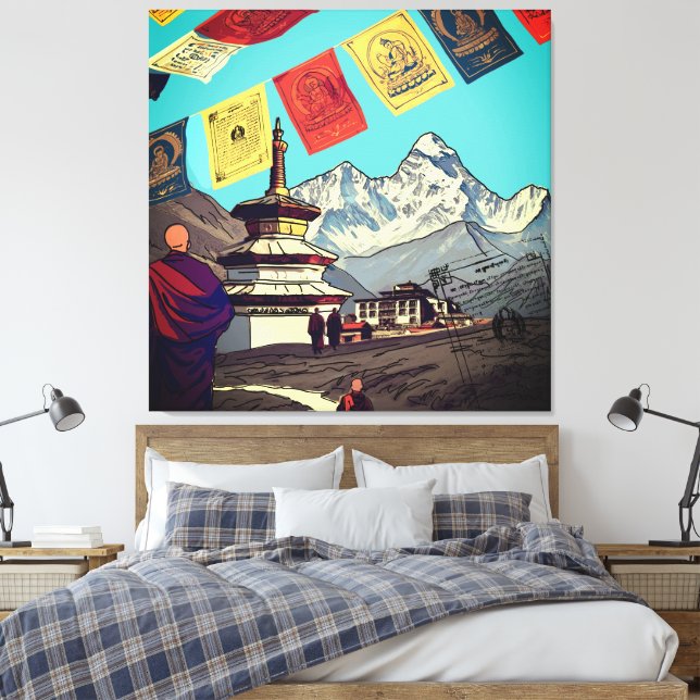 Lienzo Tengboche Monastery Everest View Artwork (Insitu(Dormitorio))