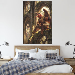 Lienzo Tengu Posado en la Catedral en Ruinas