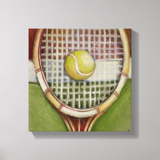 Lienzo Tenis Racket con bolas en pista (Anverso)