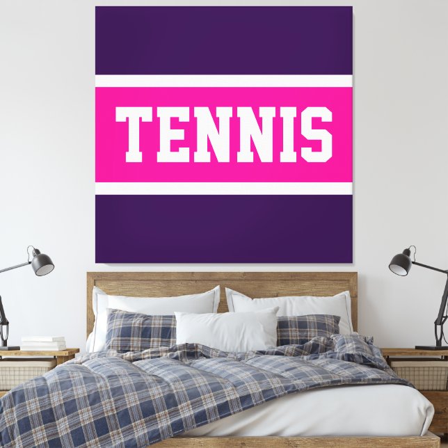 Lienzo TENNIS Fun Bold Athletic Purple Pink White Stripes (Insitu(Dormitorio))