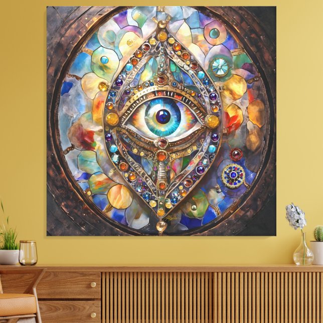 Lienzo Tercer Ojo en Vidrio Pintado y Bronce (Insitu (Sala de estar))
