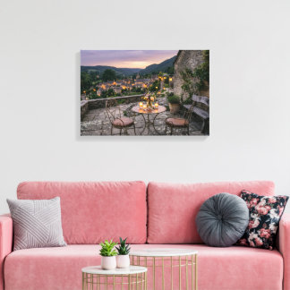 Lienzo Terraza tranquila de montaña con luz de velas