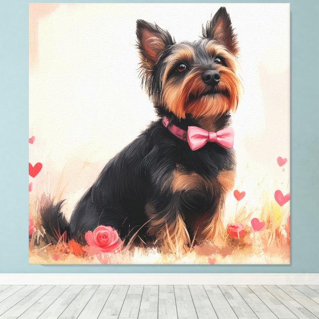 Lienzo Terrier Australiano con Rosas - Día de San Valentí (Insitu (piso de madera))