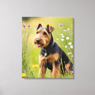 Lienzo Terrier galés en pradera de flores silvestres