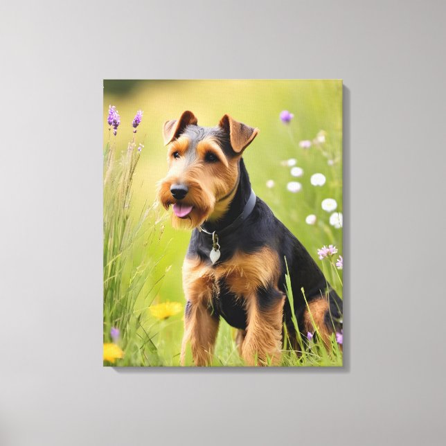 Lienzo Terrier galés en pradera de flores silvestres (Anverso)